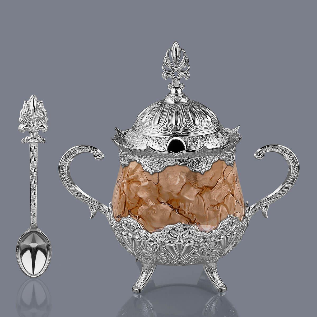 Kahverengi Desenli Porselenli Yuvarlak Şekerlik-Nikel Teknobutik.com'da
