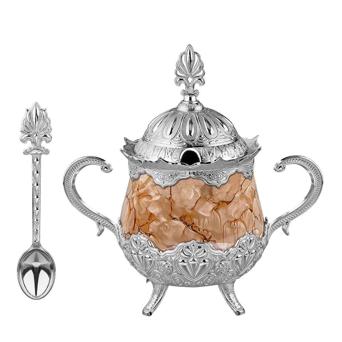 Kahverengi Desenli Porselenli Yuvarlak Şekerlik-Nikel Teknobutik.com'da