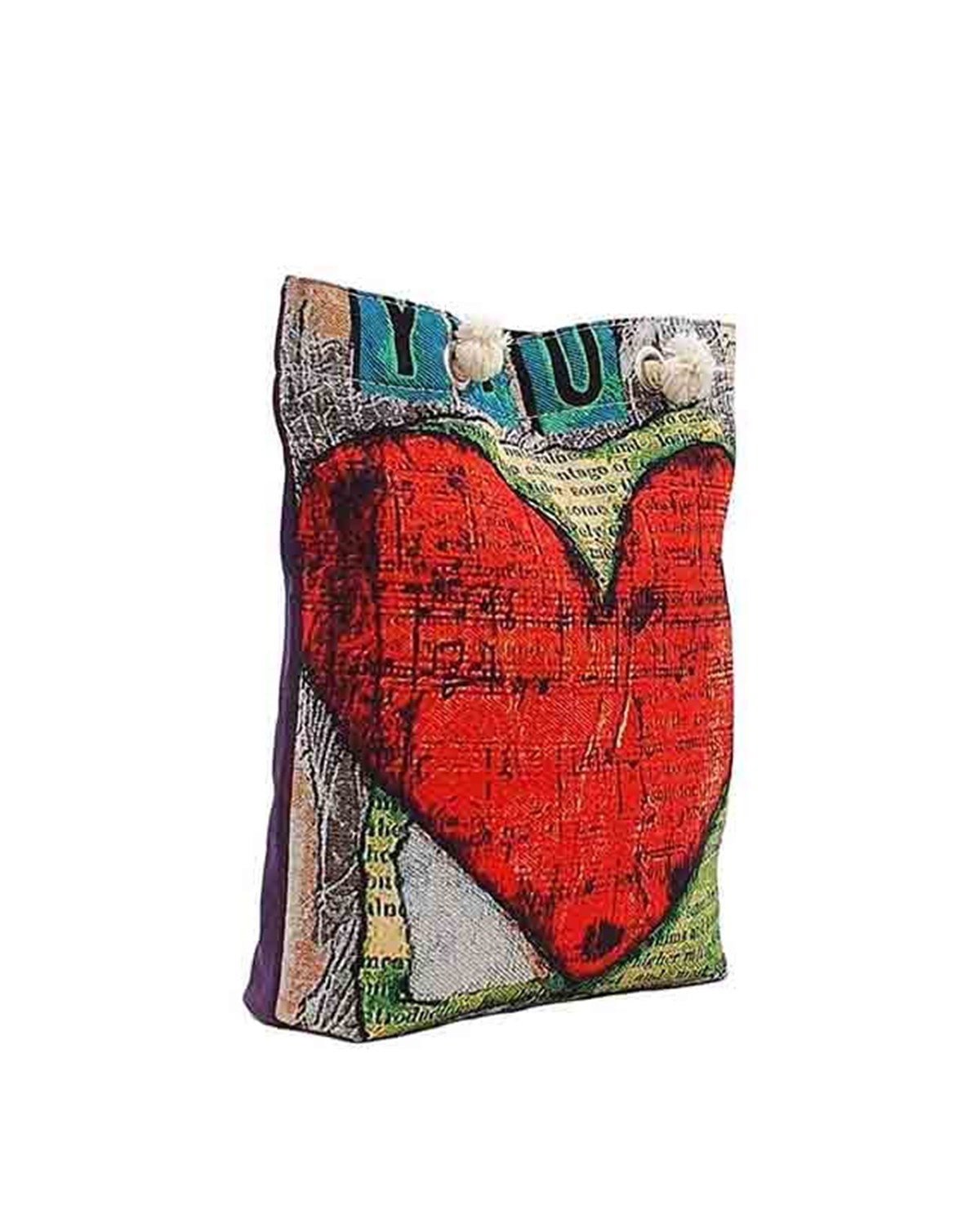 Kalp Desenli Goblen Dokum Heybe Çanta