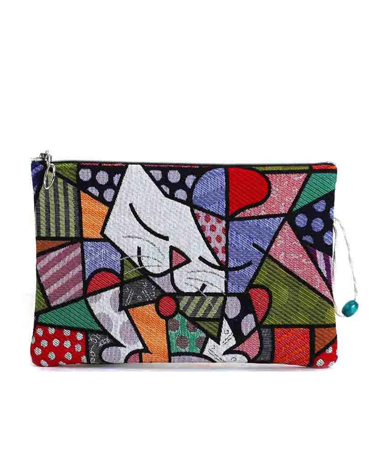 Kedi Desenli Goblen Dokuma Makyaj Çantası (Clutch)