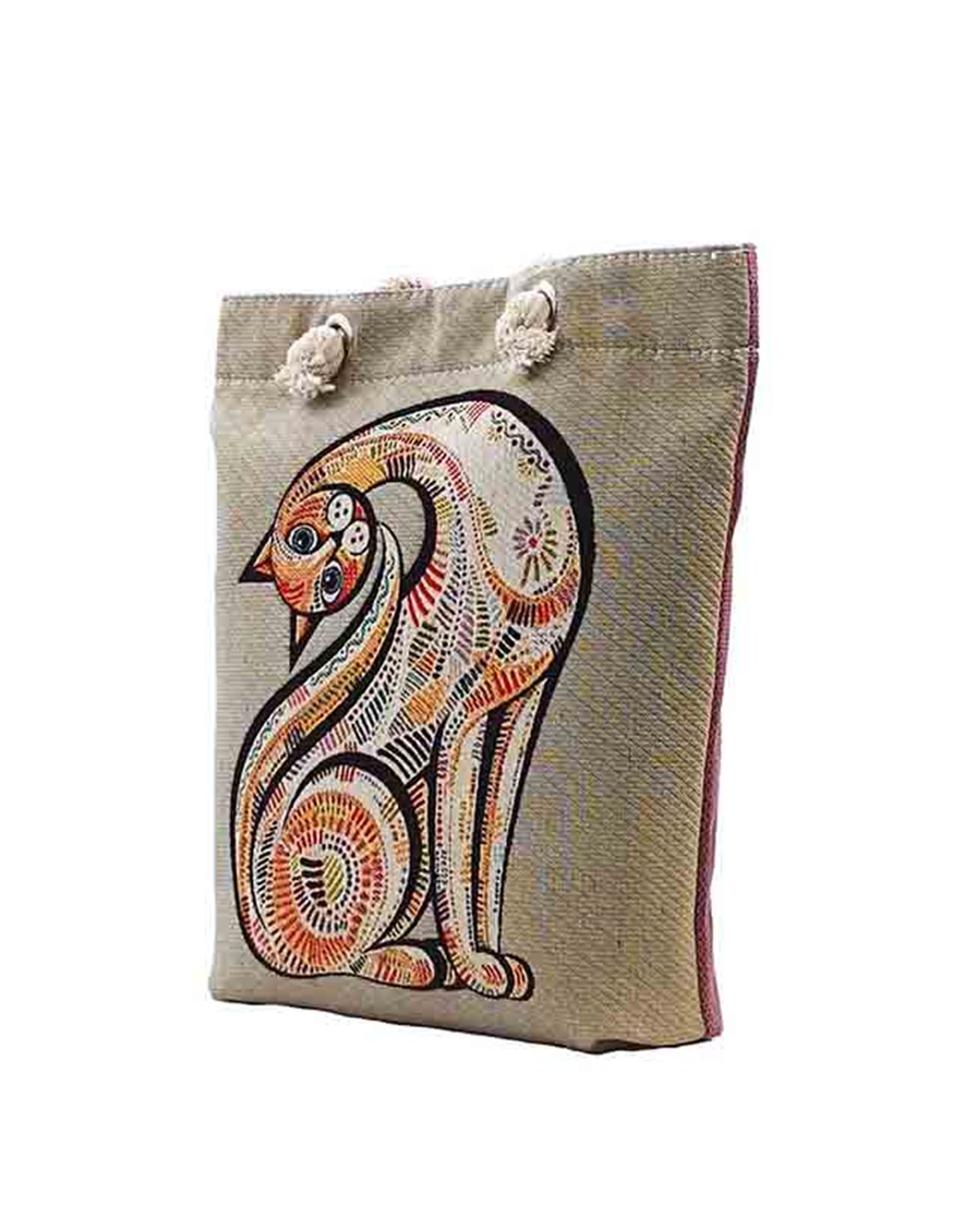 Kedi Desenli Mandala Goblen Dokuma Heybe Çanta