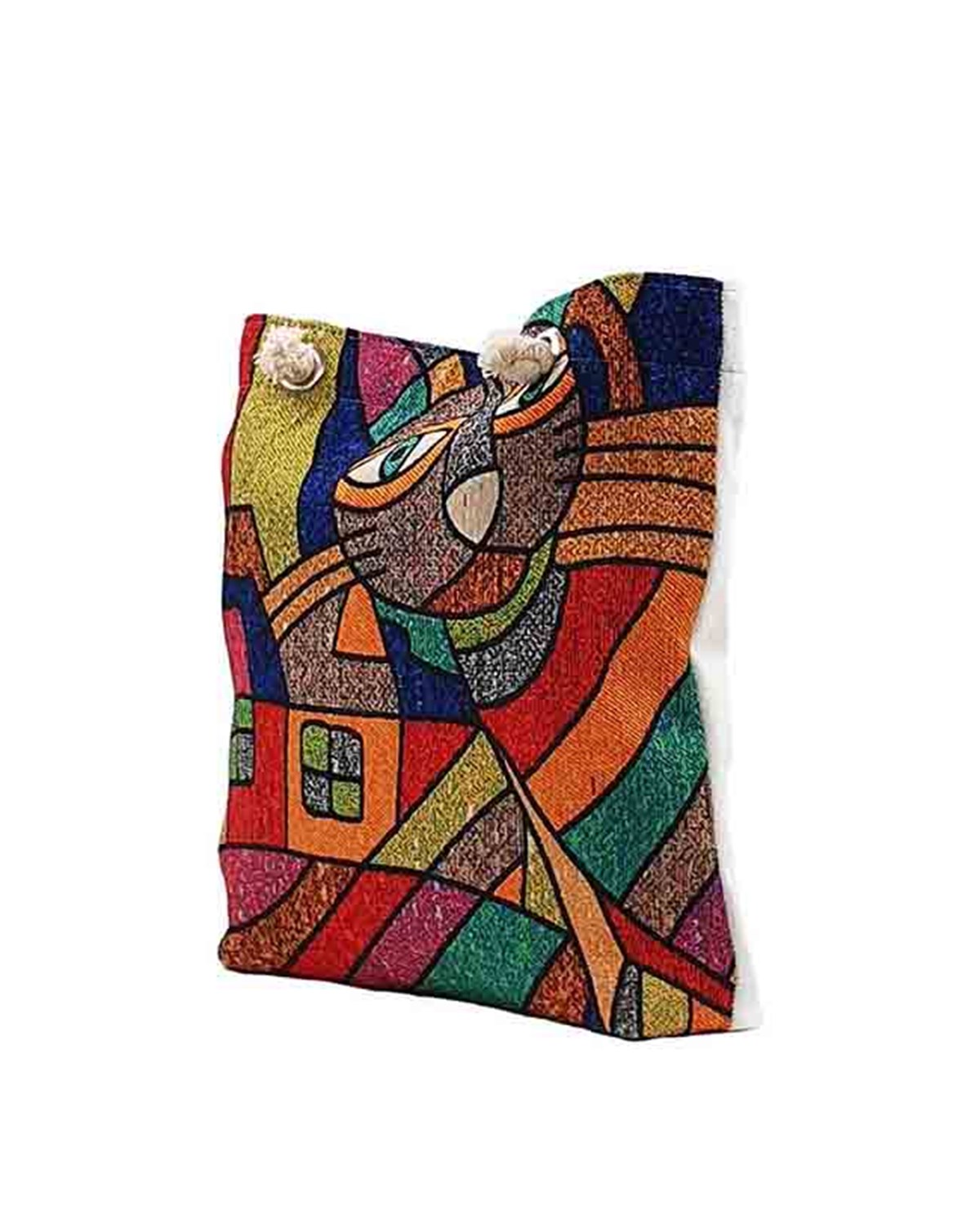 Kedi Desenli Mandala Goblen Dokuma Heybe Çanta