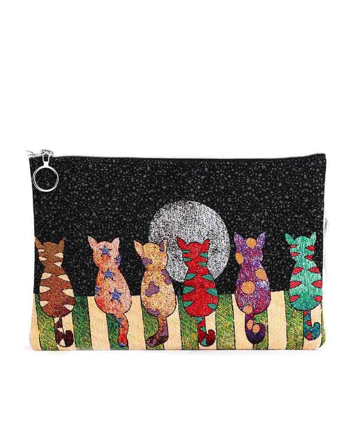 Kediler Desenli Goblen Dokuma Makyaj Çantası (Clutch)