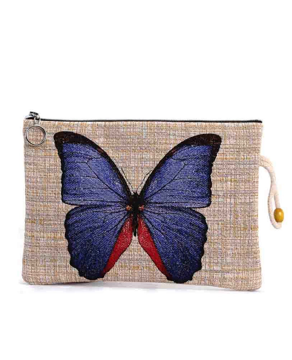 Kelebek Desenli Goblen Dokuma Makyaj Çantası (Clutch)