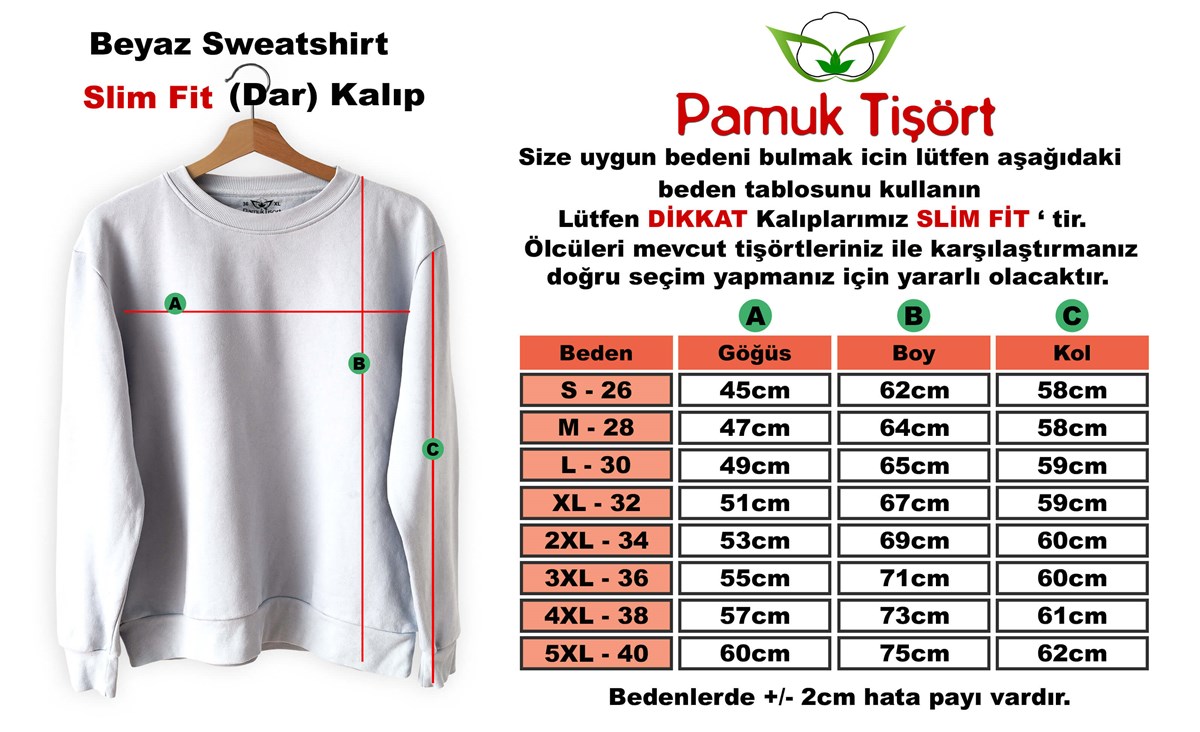 Kişiye Özel Baskı Slim fit Beyaz Sweatshirt 16cmx16cm