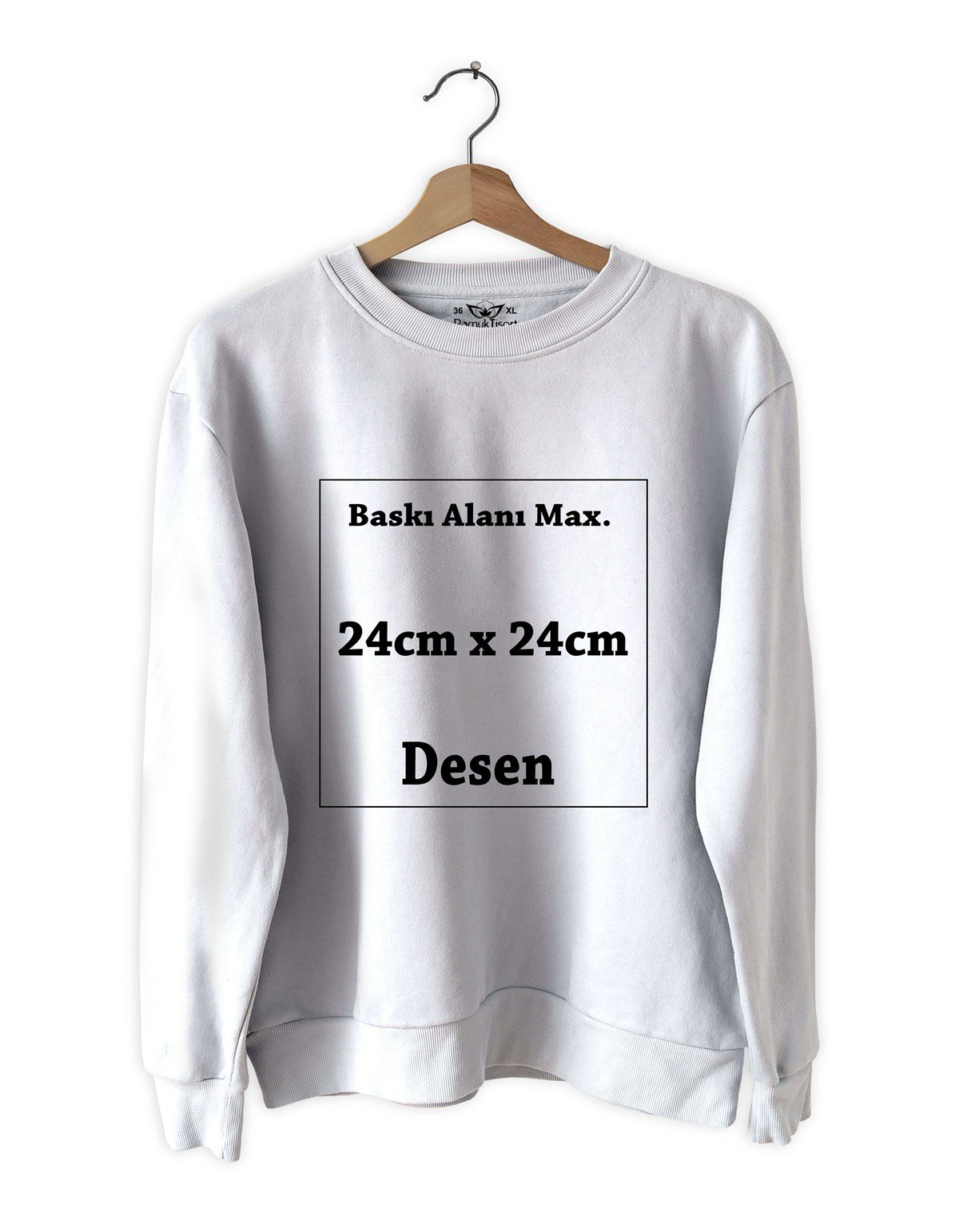 Kişiye Özel Baskı Slim fit Beyaz Sweatshirt 24cmx24cm