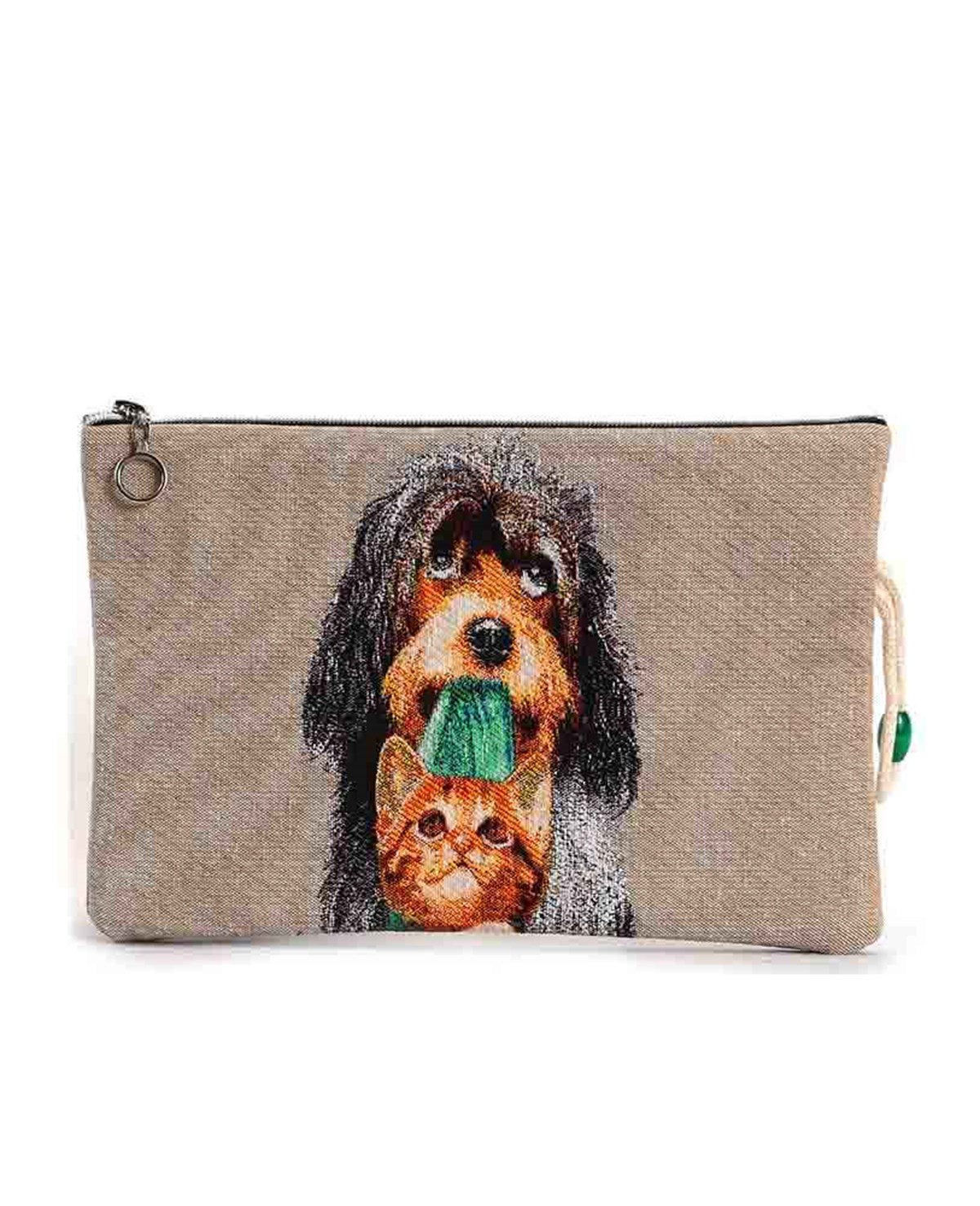 Köpek Desenli Goblen Dokuma Makyaj Çantası (Clutch)