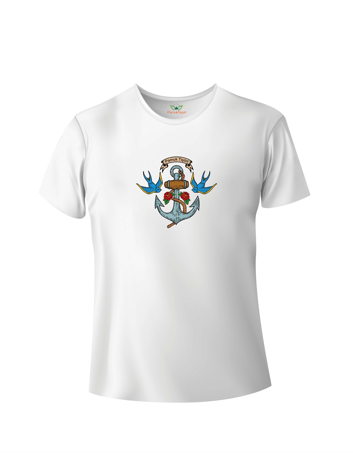 Kuşlar ve Çapa Baskılı Basic Tshirt