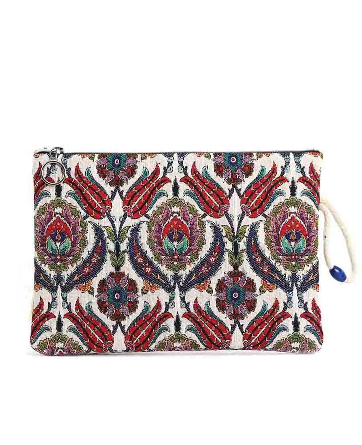 Lale Desenli Goblen Dokuma Makyaj Çantası (Clutch)