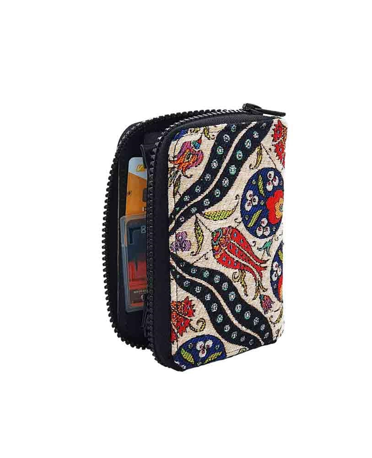 Lale Motifli Dokuma Çok fonksiyonlu El Cüzdanı