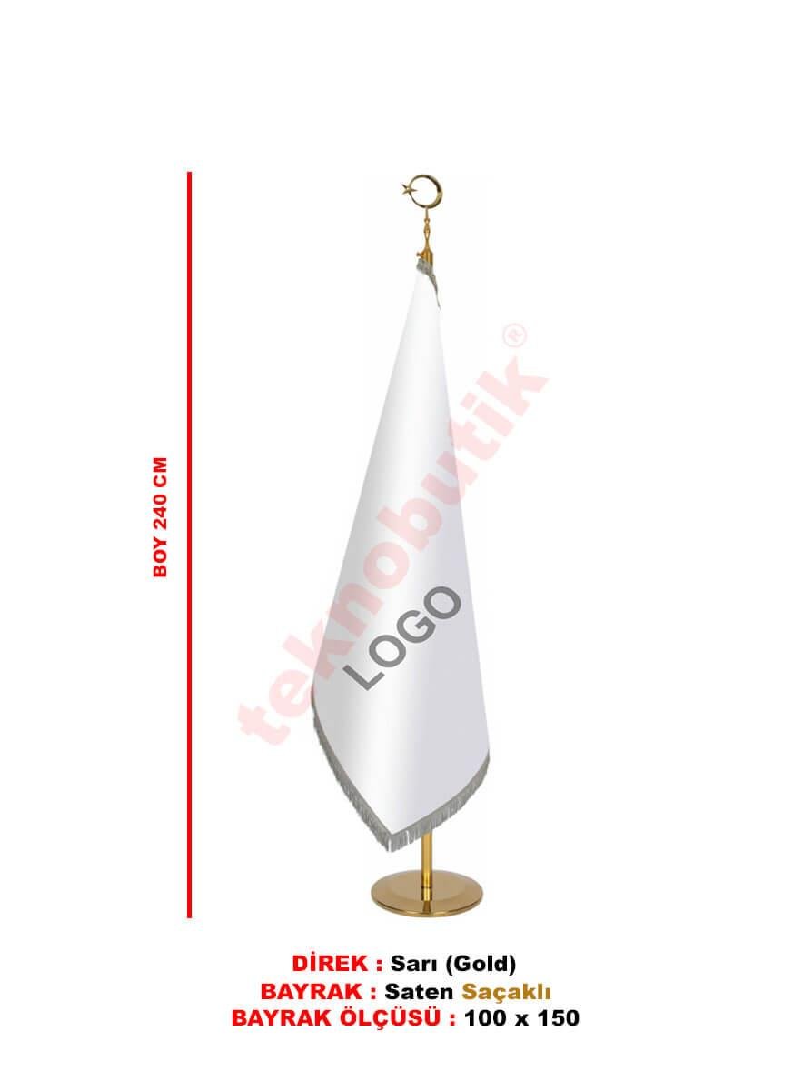 Makam Bayrağı Saçaklı Özel Baskılı Gold 100x150 Teknobutik.com'da