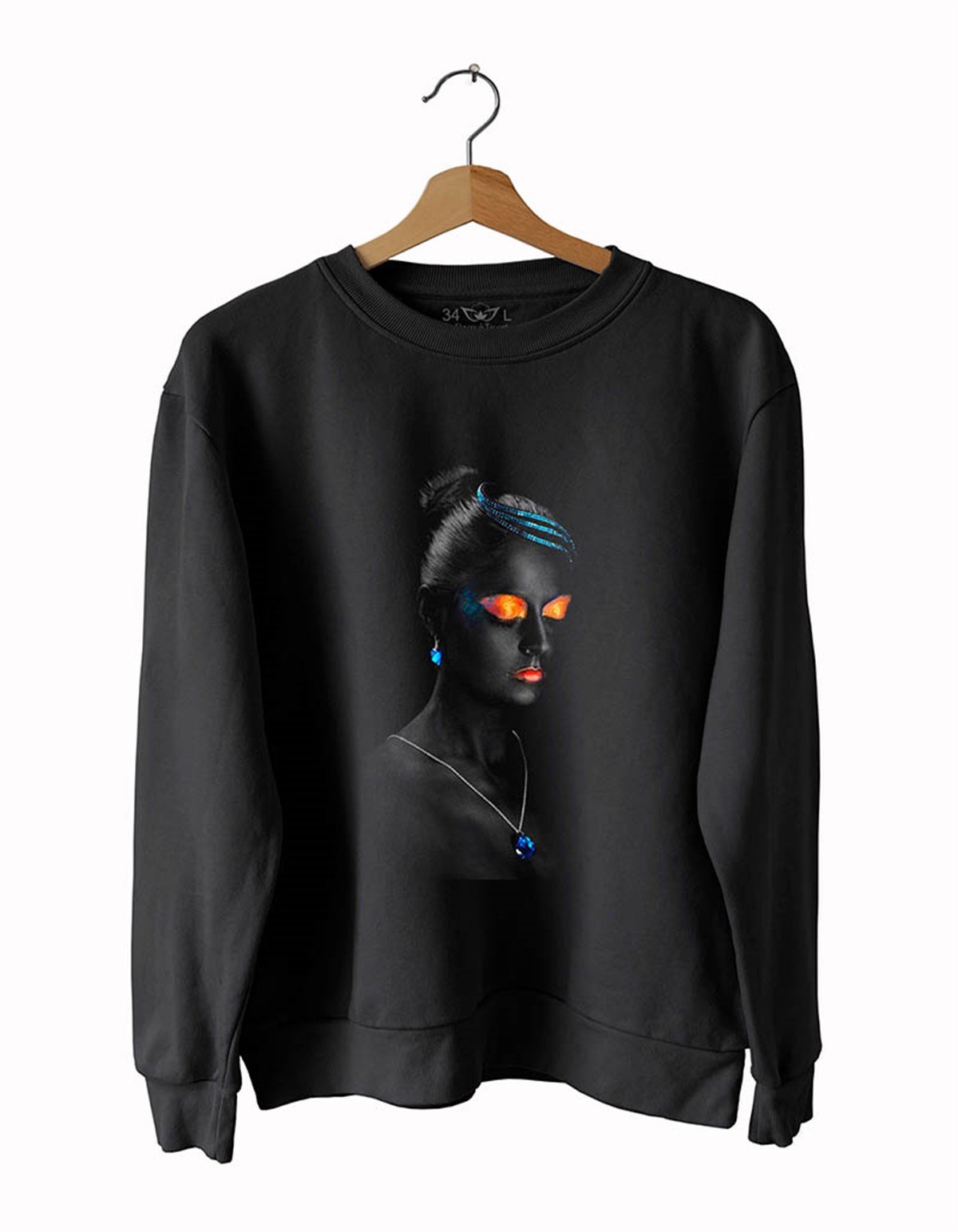 Model Kadın 3 Baskılı Slim Fit Siyah Sweatshirt