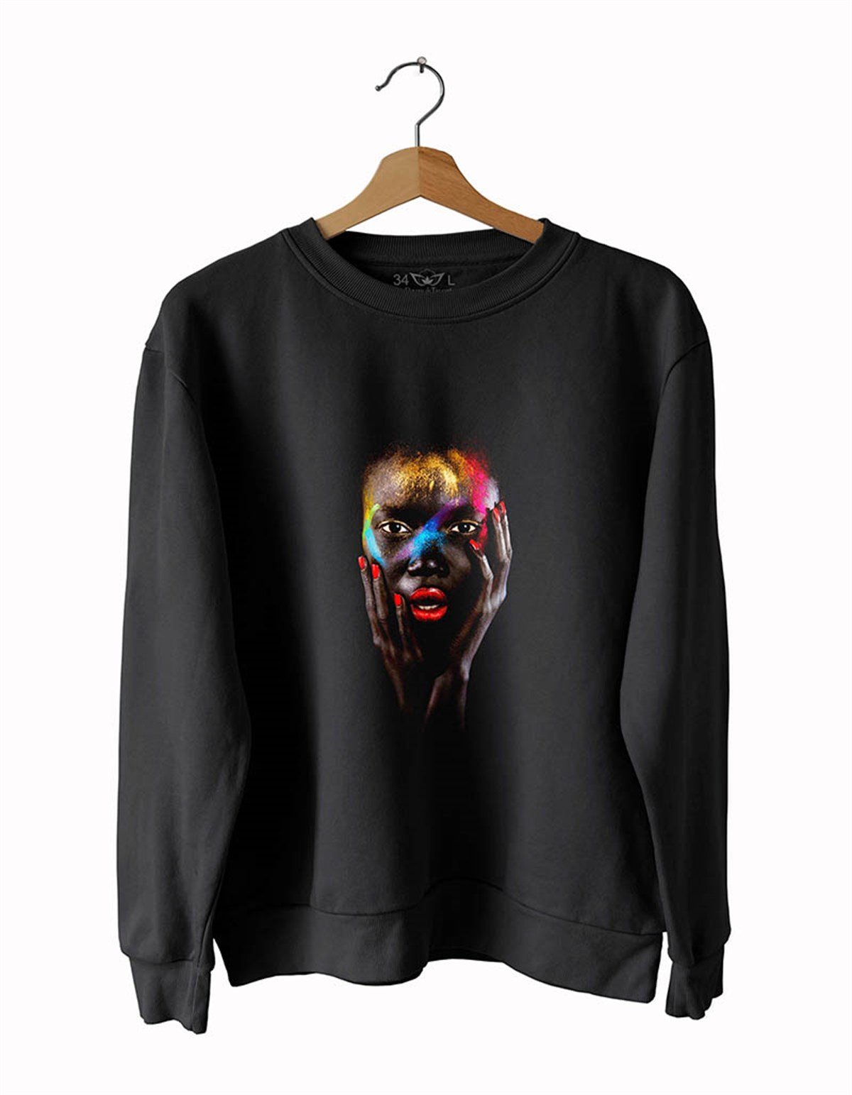 Model Kadın 4 Baskılı Slim Fit Siyah Sweatshirt