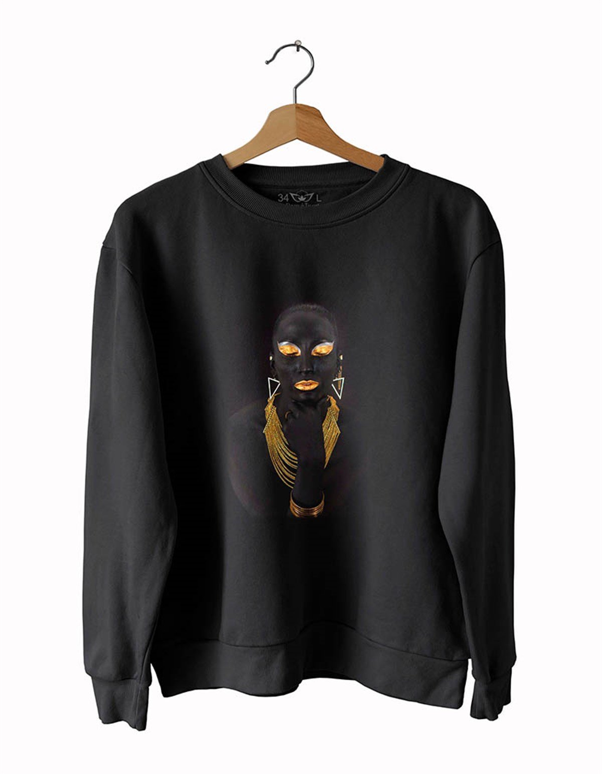 Model Kadın 7 Baskılı Slim Fit Siyah Sweatshirt