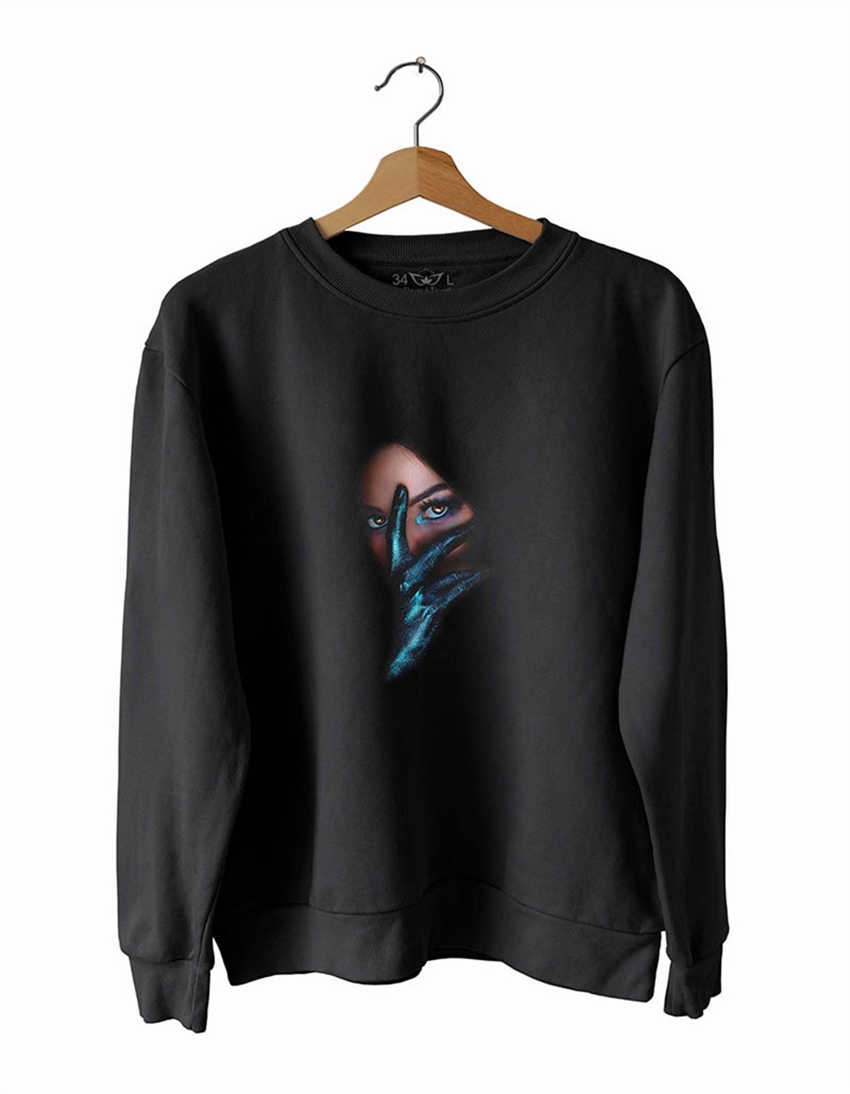 Model Kadın 8 Baskılı Slim Fit Siyah Sweatshirt