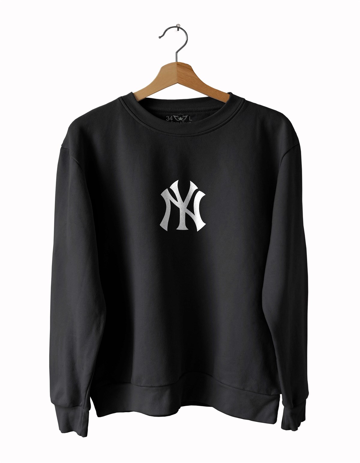 Ny Küçük Baskılı Slim Fit Siyah - Beyaz Sweatshirt