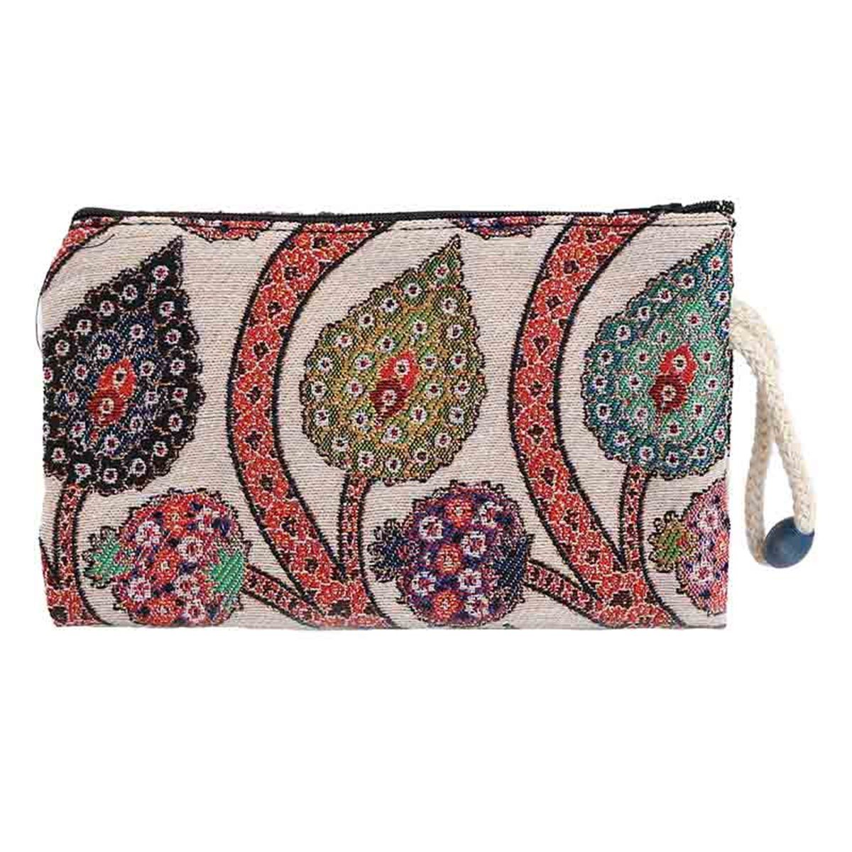 Osmanlı Motif Desenli Goblen Dokuma İpli Boncuklu Cüzdan