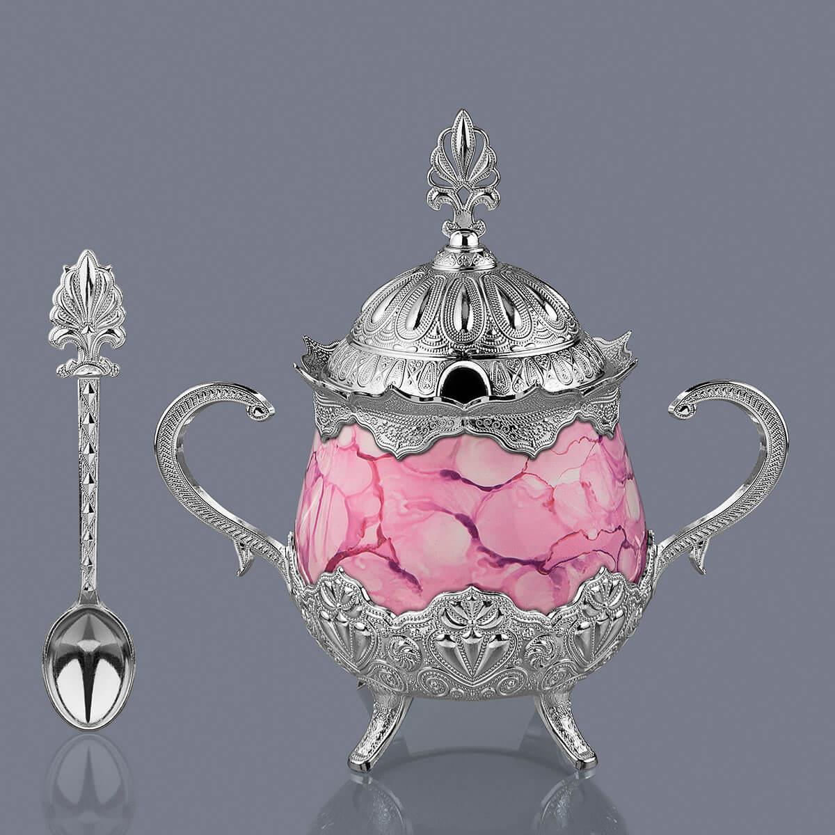 Pembe Desenli Porselenli Yuvarlak Şekerlik-Nikel Teknobutik.com'da