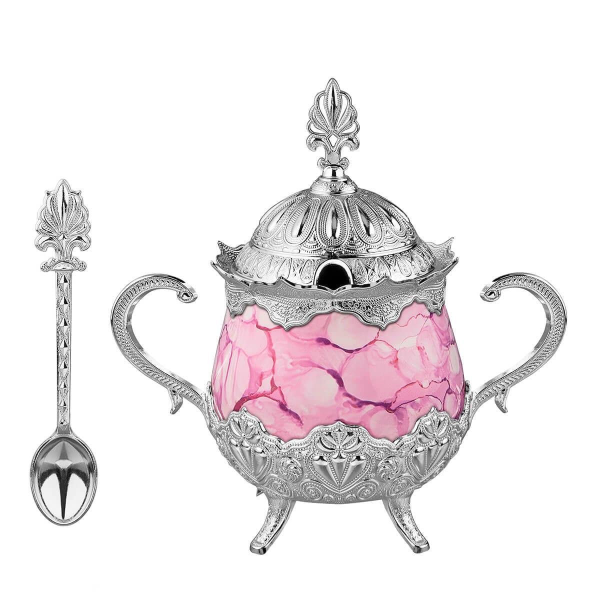 Pembe Desenli Porselenli Yuvarlak Şekerlik-Nikel Teknobutik.com'da