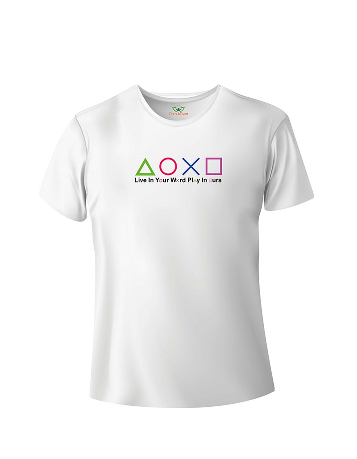 Şekiller Baskılı Bisiklet Yaka Tshirt