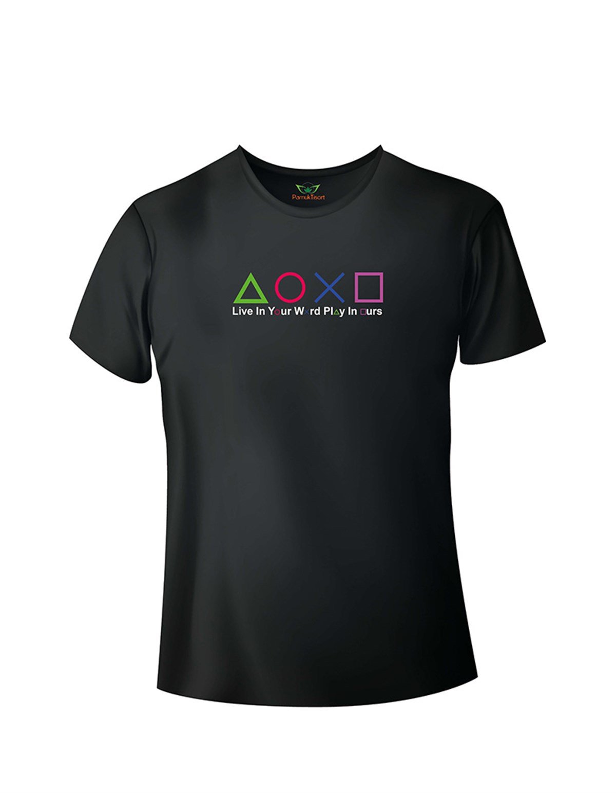 Şekiller Baskılı Bisiklet Yaka Tshirt