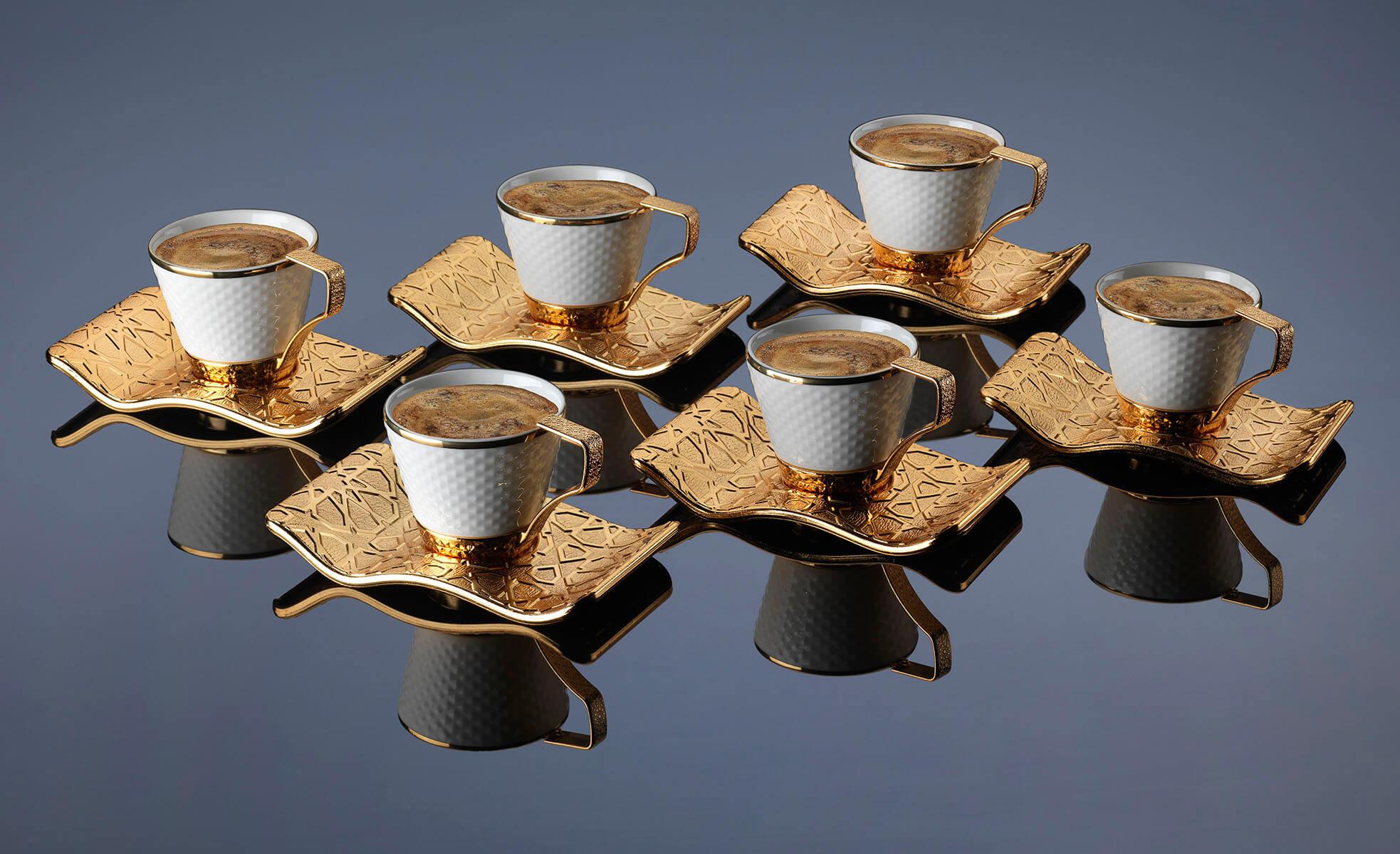 Selçuklu Tırtıklı Kahve Seti-Gold Teknobutik.com'da