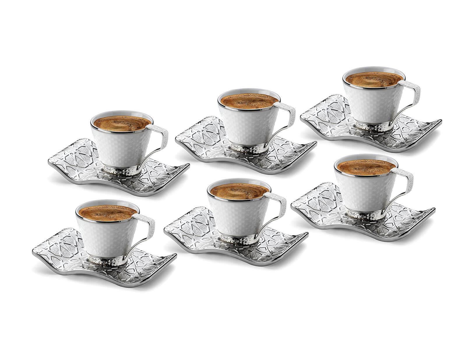Selçuklu Tırtıklı Kahve Seti-Gümüş Teknobutik.com'da