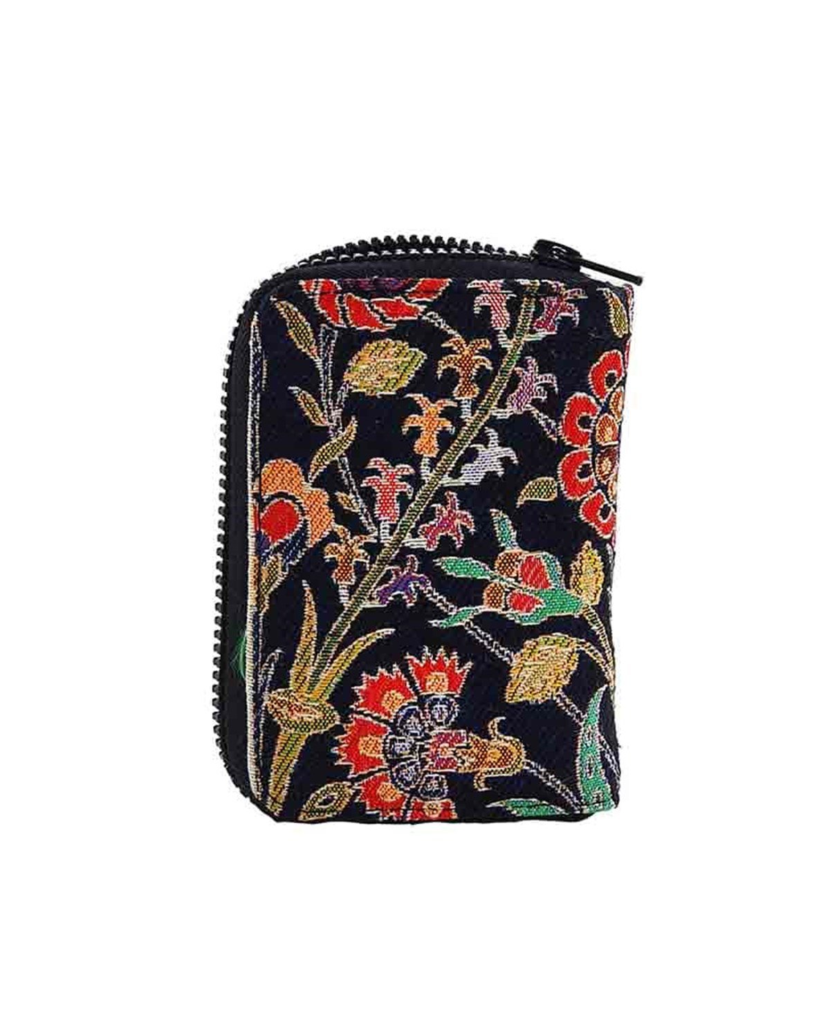 Siyah  ve Renkli Çiçek Desenli Çok Fonksiyonlu El Cüzdanı