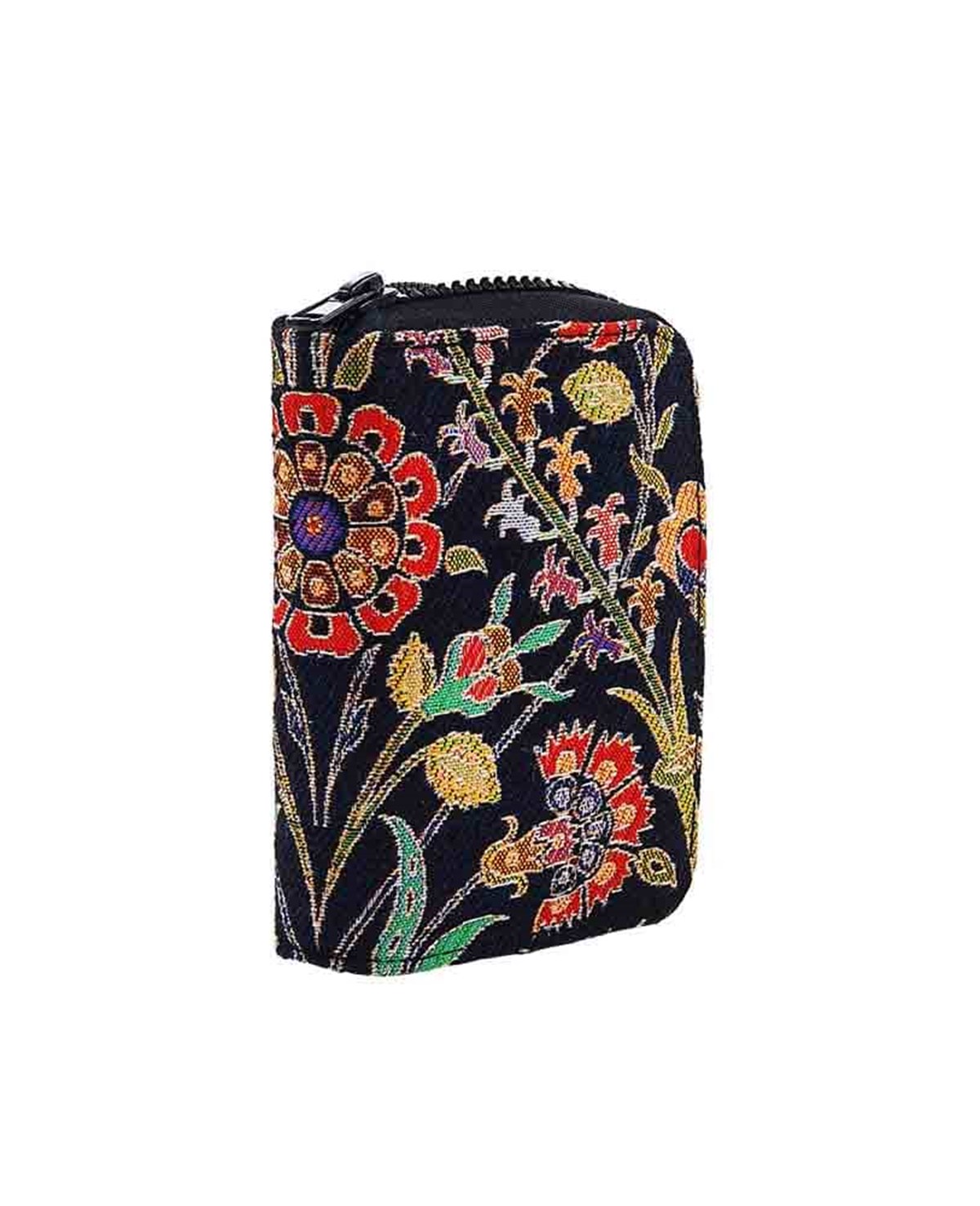 Siyah  ve Renkli Çiçek Desenli Çok Fonksiyonlu El Cüzdanı