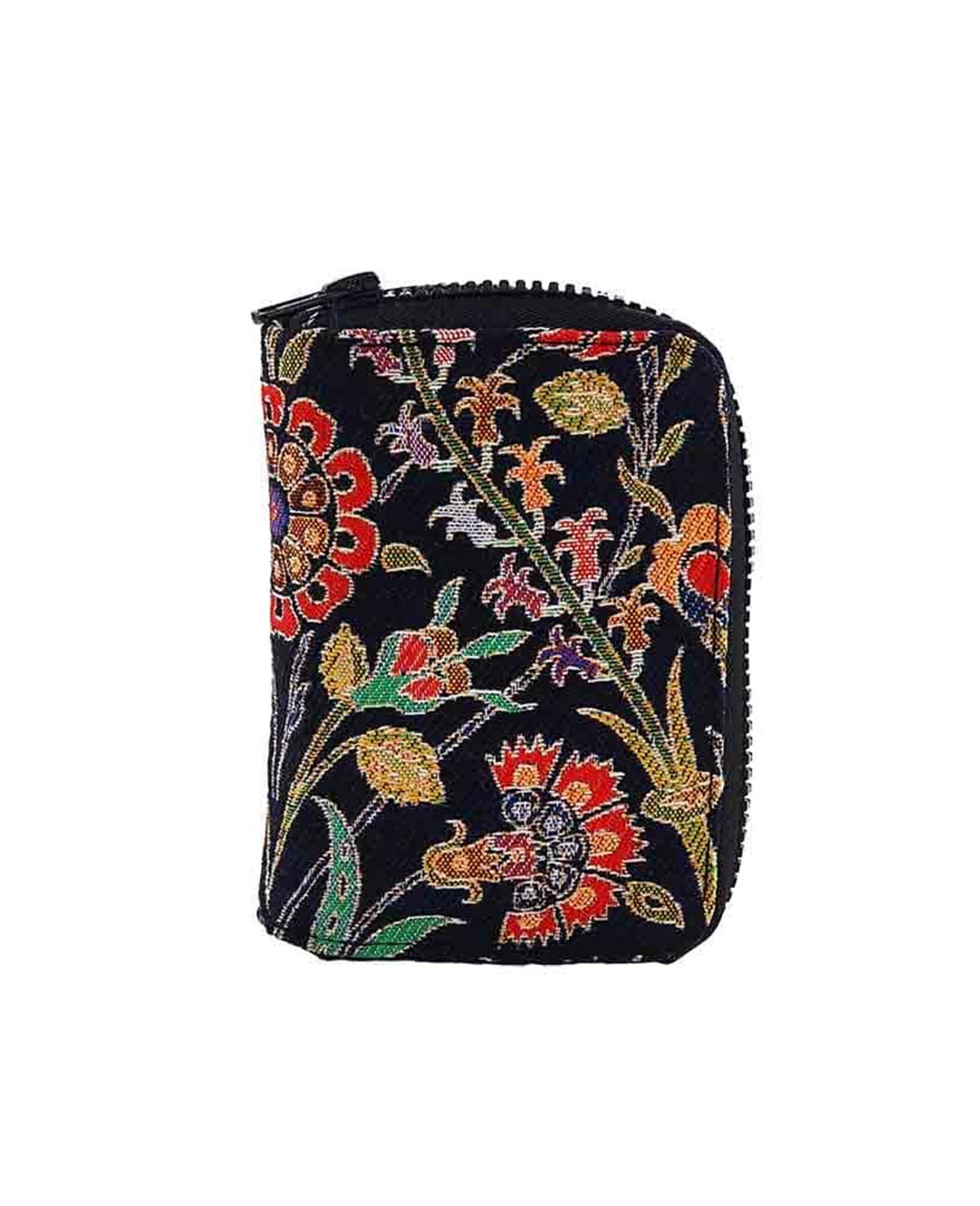 Siyah  ve Renkli Çiçek Desenli Çok Fonksiyonlu El Cüzdanı