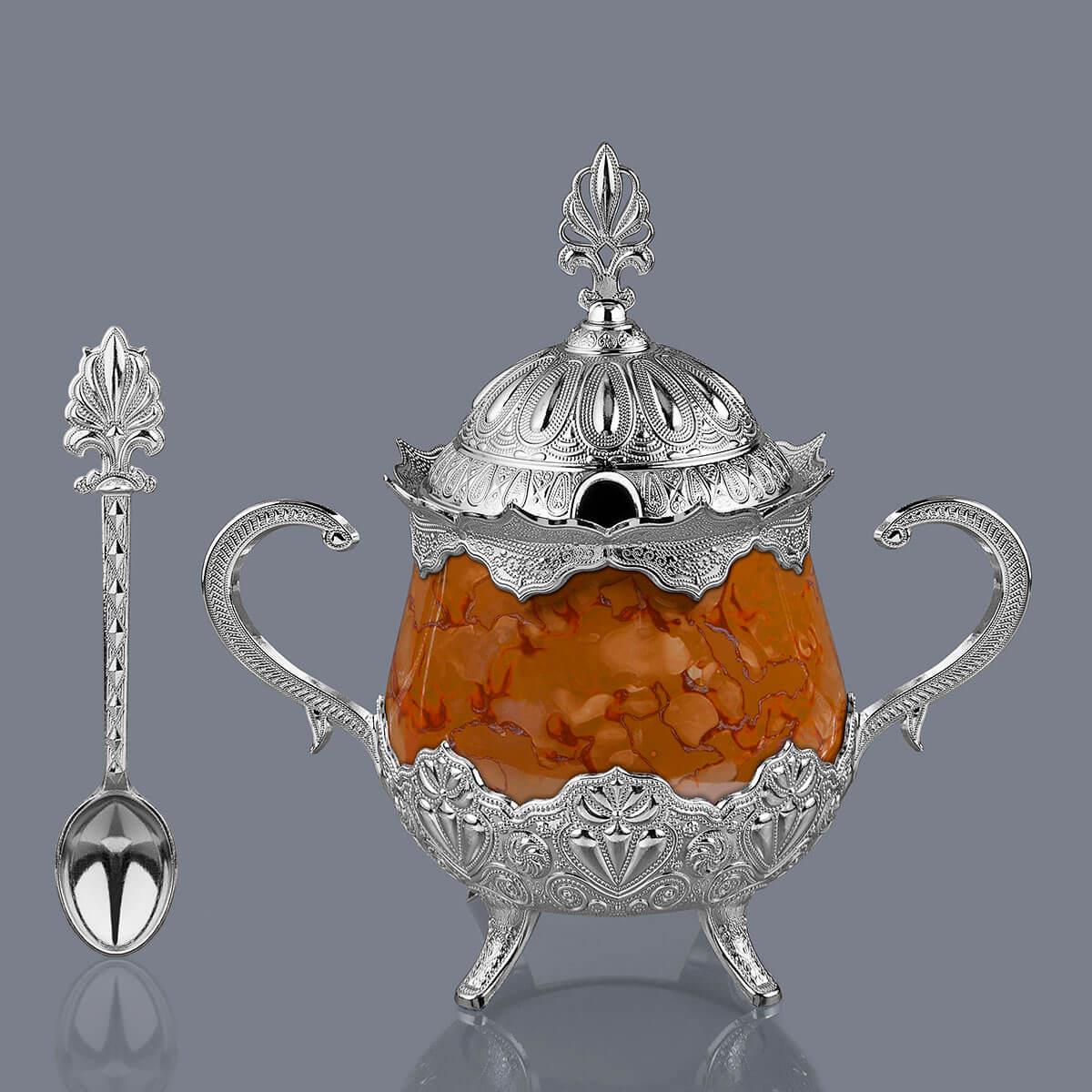 Turuncu Desenli Porselenli Yuvarlak Şekerlik-Nikel Teknobutik.com'da