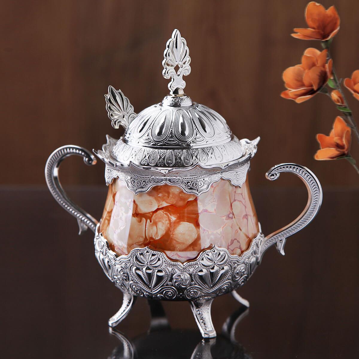 Turuncu Desenli Porselenli Yuvarlak Şekerlik-Nikel Teknobutik.com'da