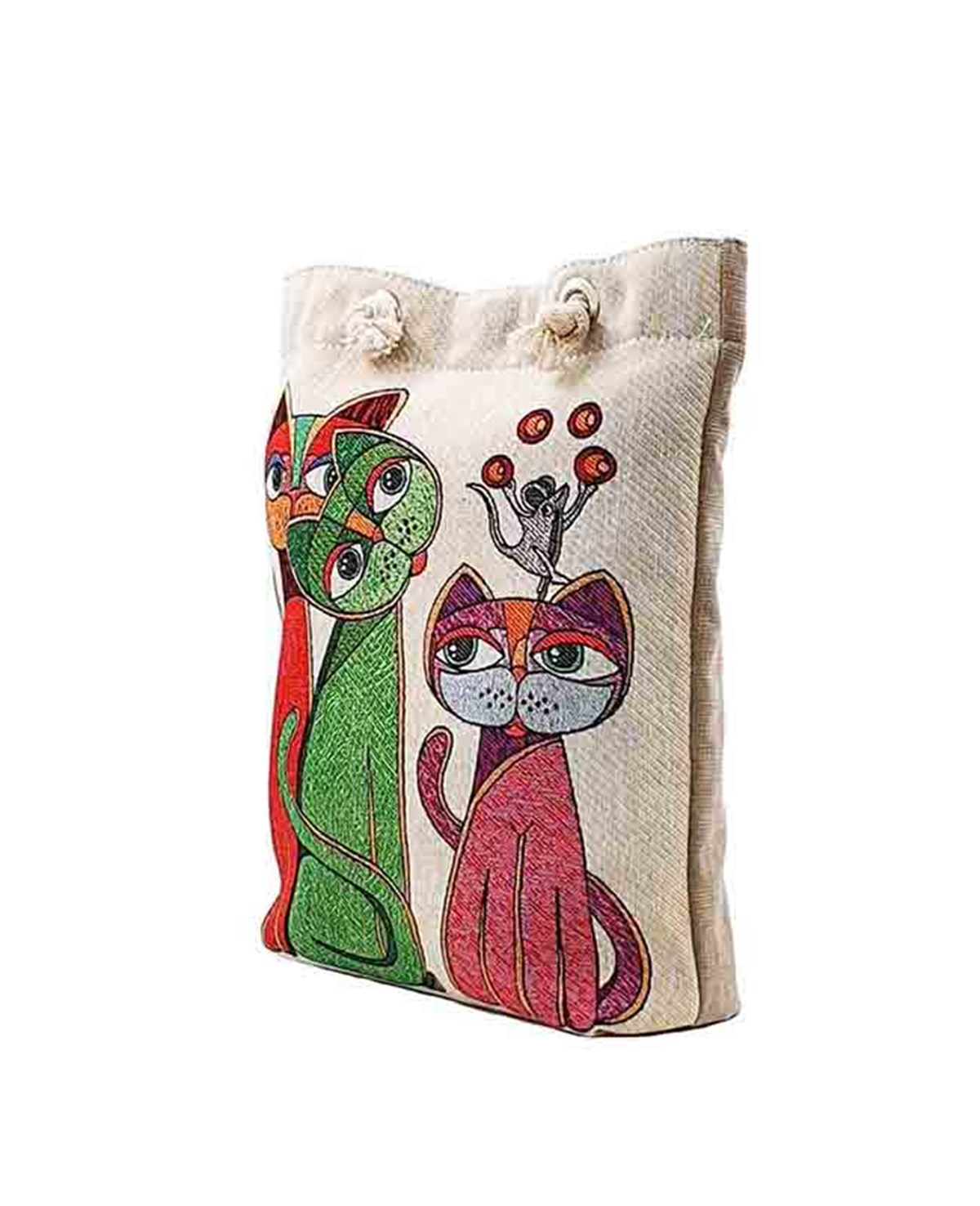 Üç Kedi Baskılı Goblen Dokuma Heybe Çanta