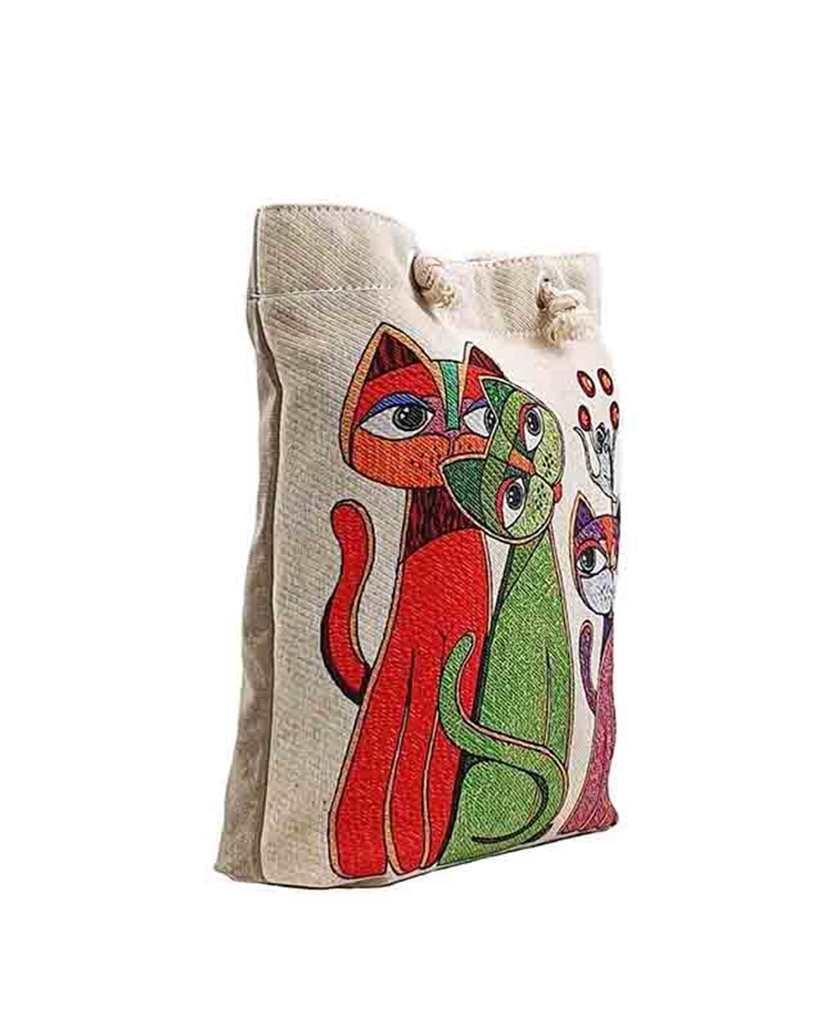 Üç Kedi Baskılı Goblen Dokuma Heybe Çanta