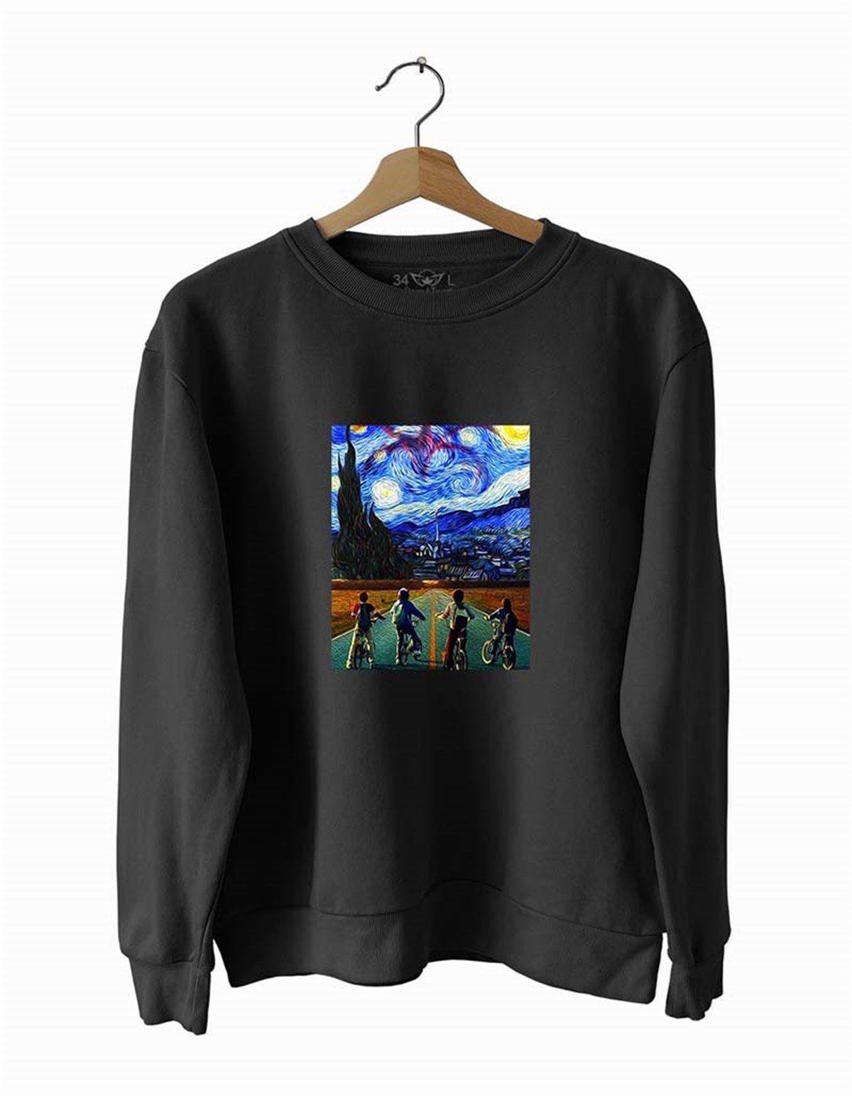 Van Gogh İlistrasyon Basklı Slim Fit Pamuk Sweatshirt