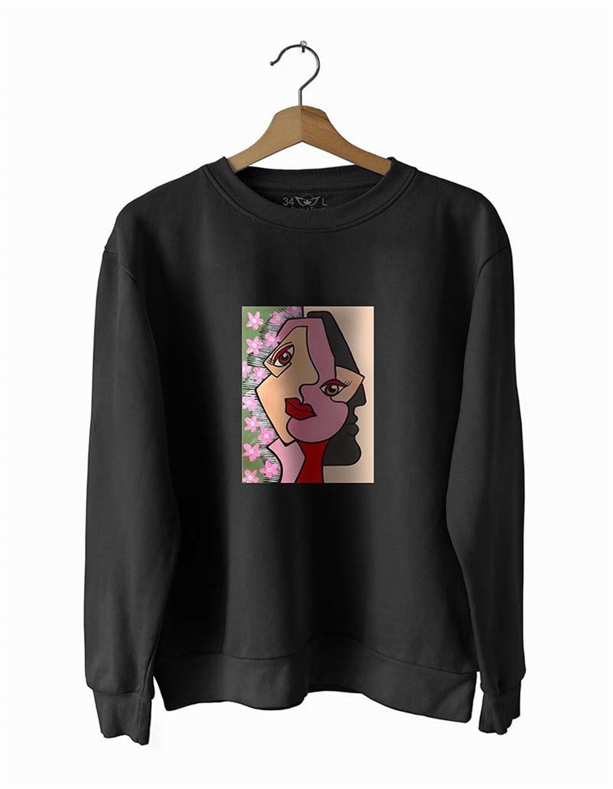 Yüzler 6 Basklı Slim Fit Pamuk Sweatshirt