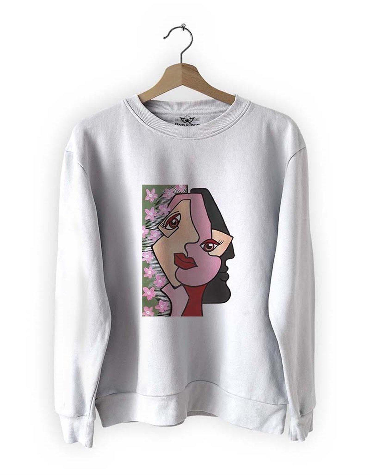 Yüzler 6 Basklı Slim Fit Pamuk Sweatshirt