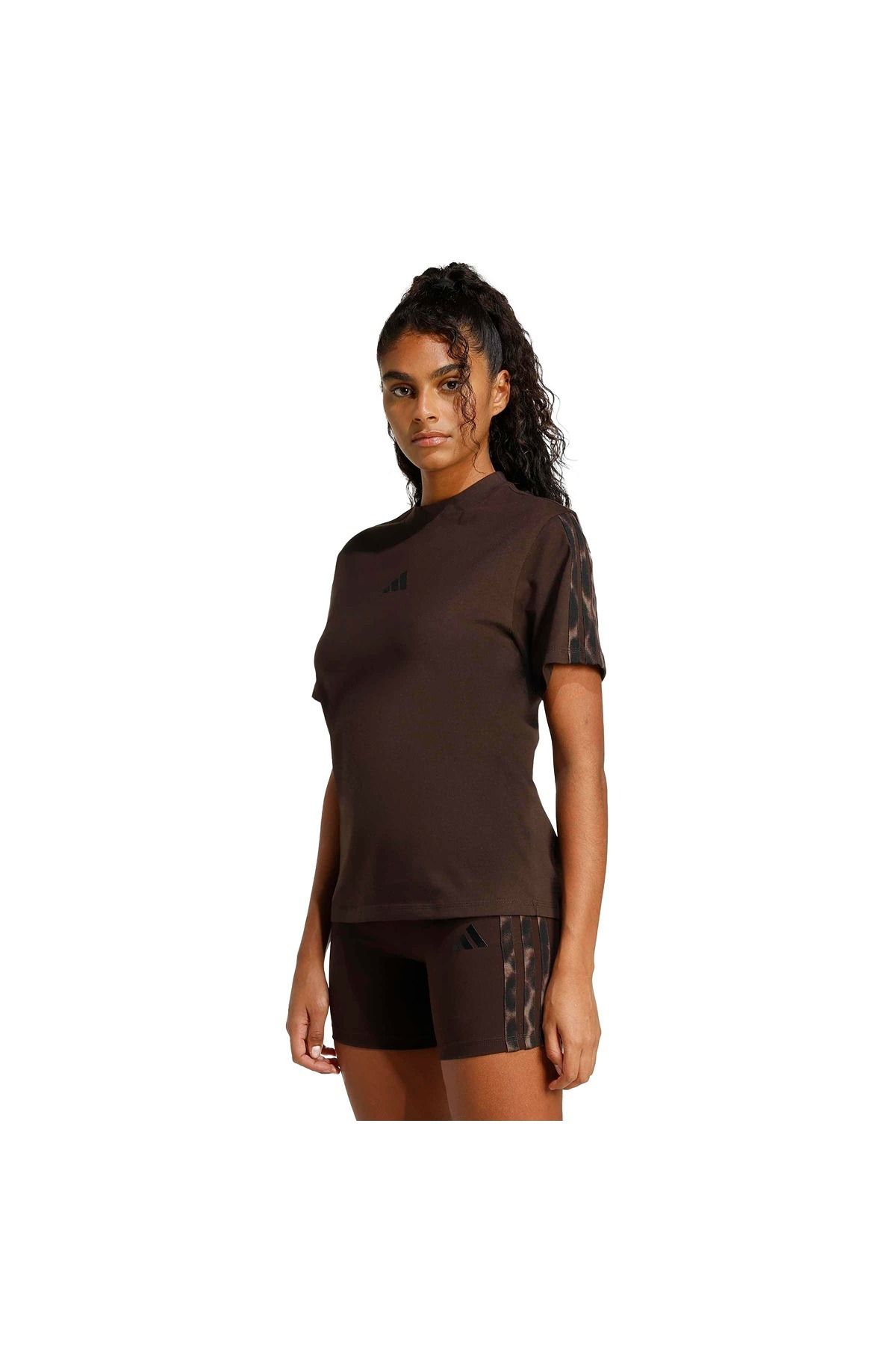 adidas W AOP 3S T INF Kahverengi Kadın   T-shirt KE8830
