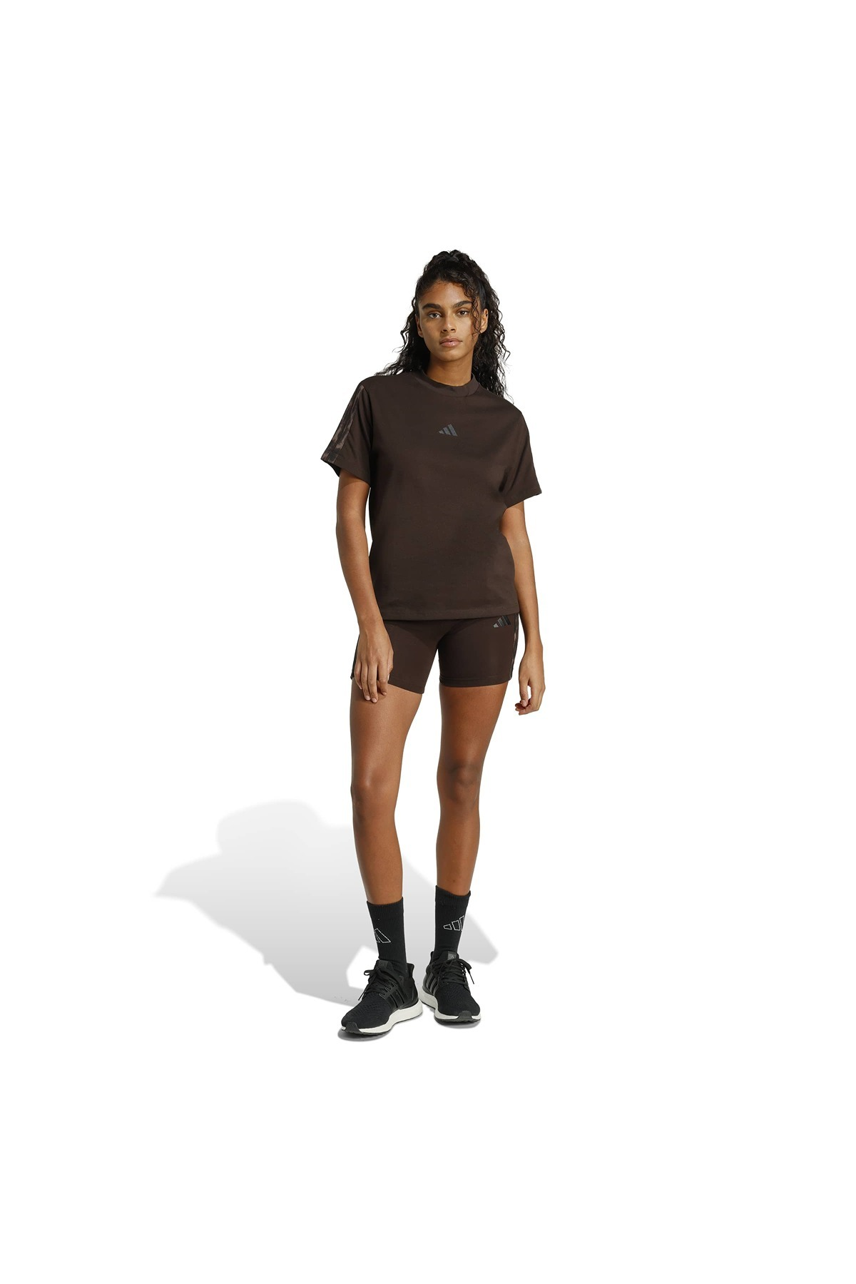 adidas W AOP 3S T INF Kahverengi Kadın   T-shirt KE8830