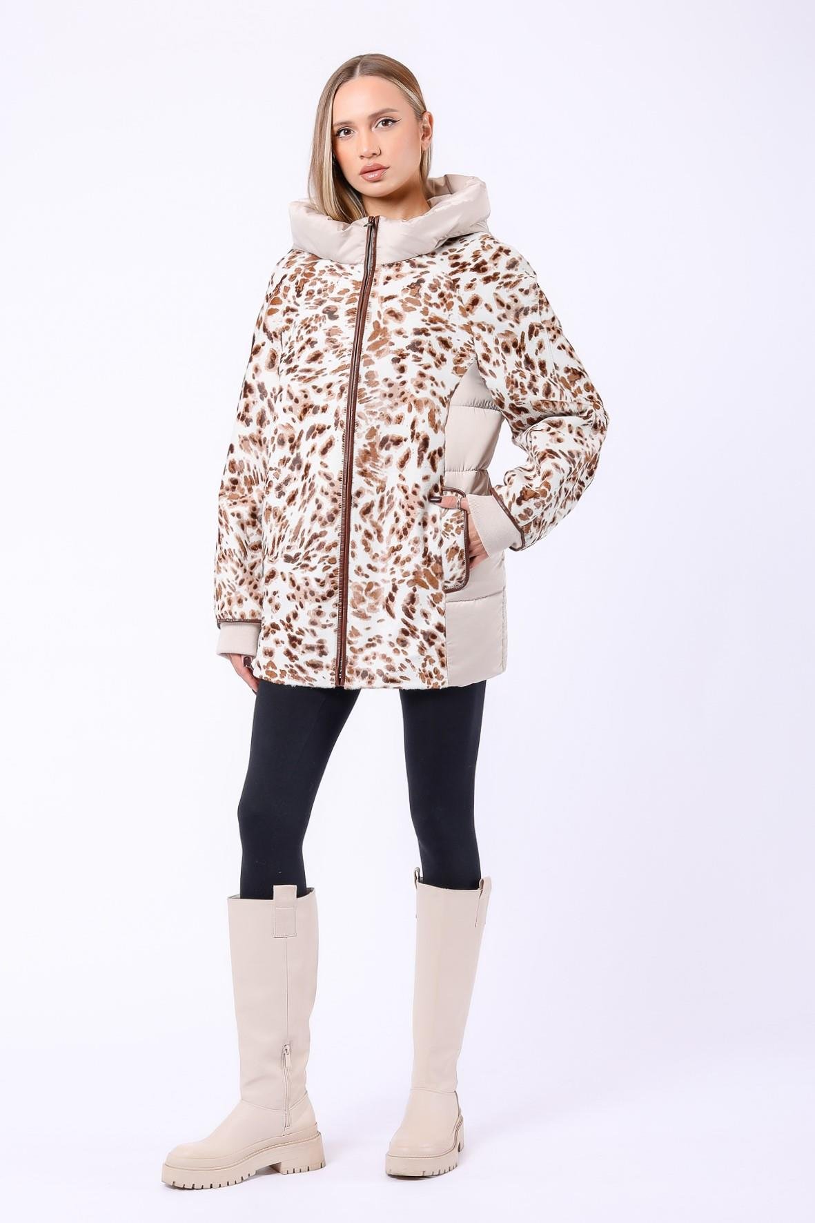 Bej Leopar Garnili Hakiki Deri Puffer KabanKaban