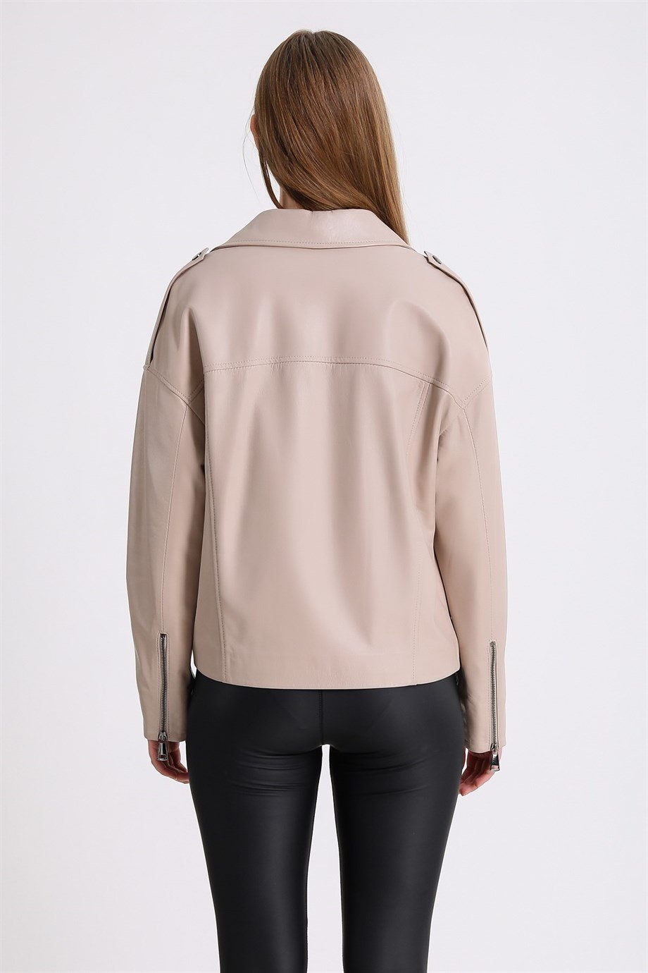 Bej Oversize Deri CeketCeket
