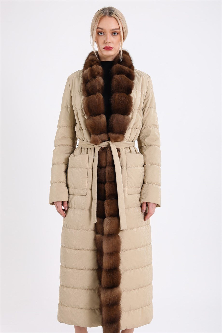 Bej Sable Kürk Aksesuarlı Puffer KabanKaban