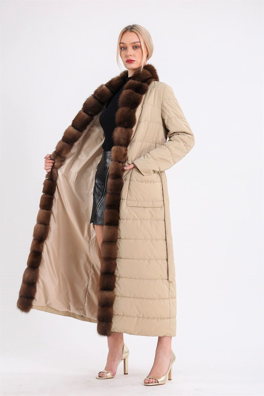 Bej Sable Kürk Aksesuarlı Puffer KabanKaban