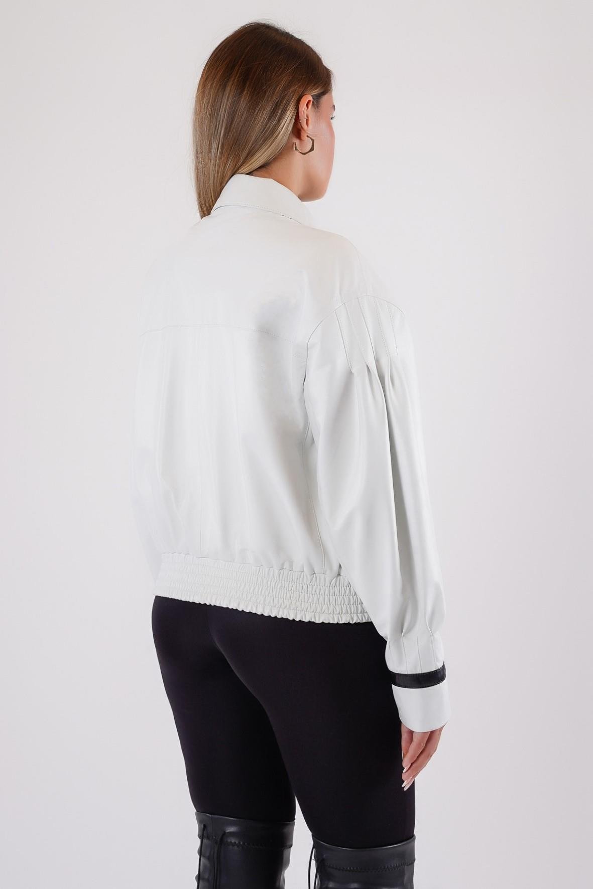 Beyaz Oversize Hakiki Deri Bomber CeketCeket