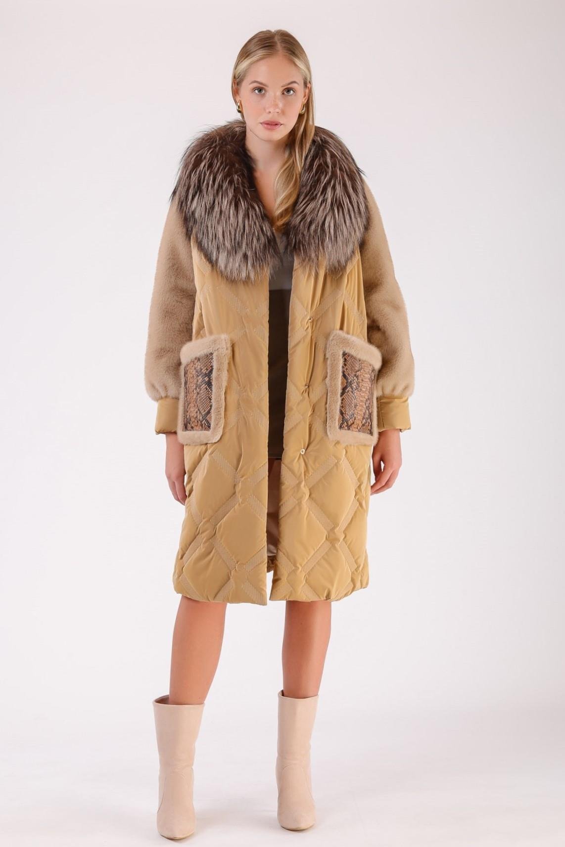 Camel Bej Fox Kürk Aksesuarlı Şişme Puffer KabanKaban