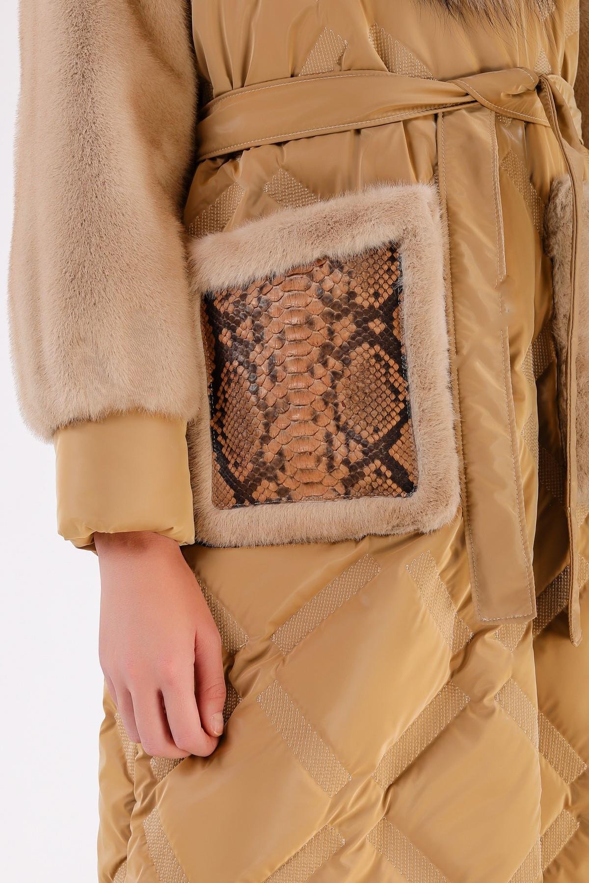 Camel Bej Fox Kürk Aksesuarlı Şişme Puffer KabanKaban