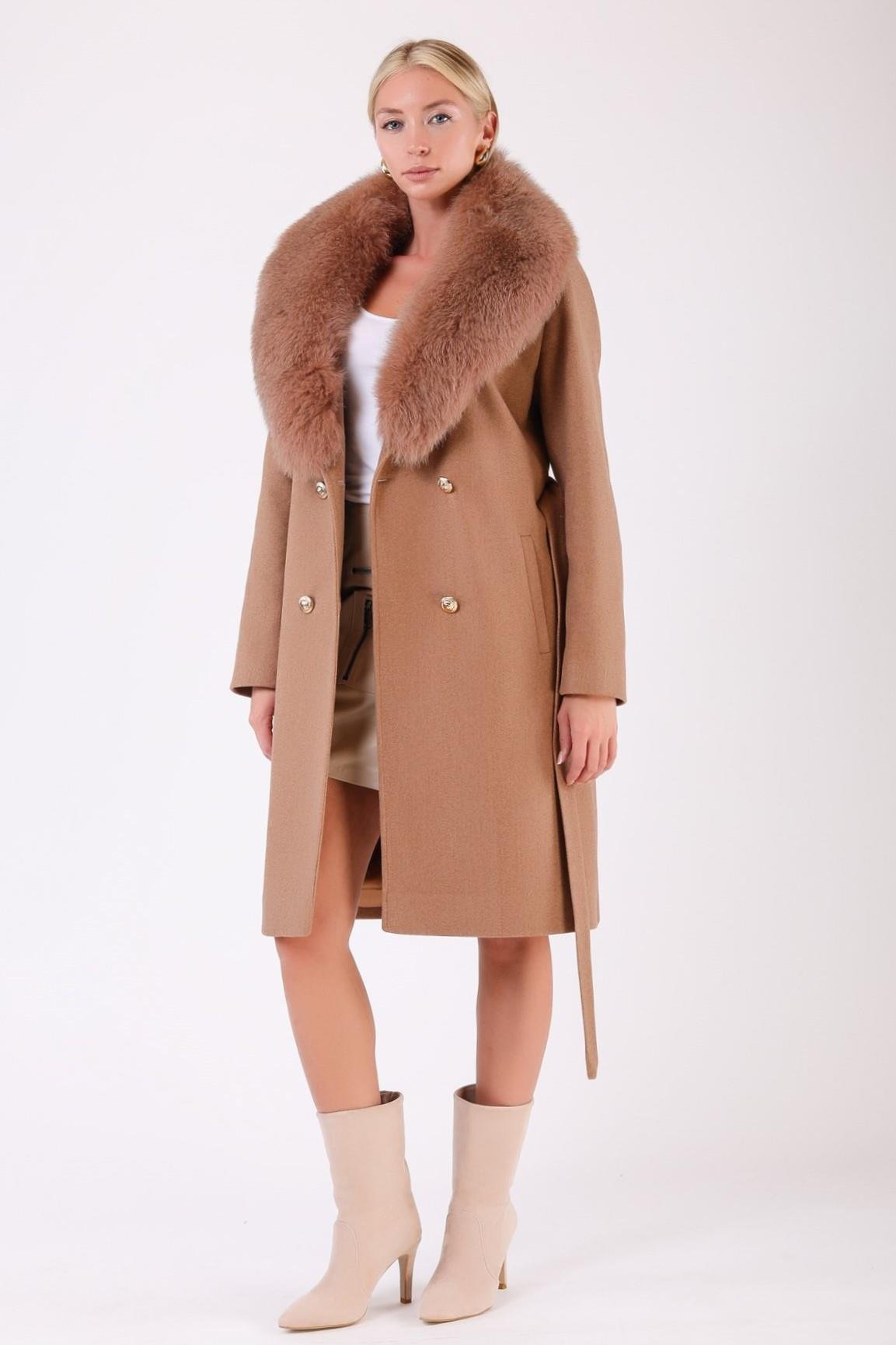 Camel Fox Kürk Aksesuarlı Kaşmir KabanKaban