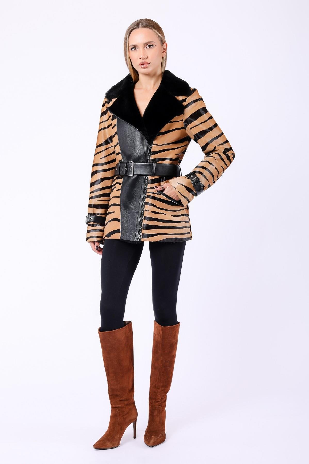 Camel Kahve Tiger Hakiki Kürk KabanKaban