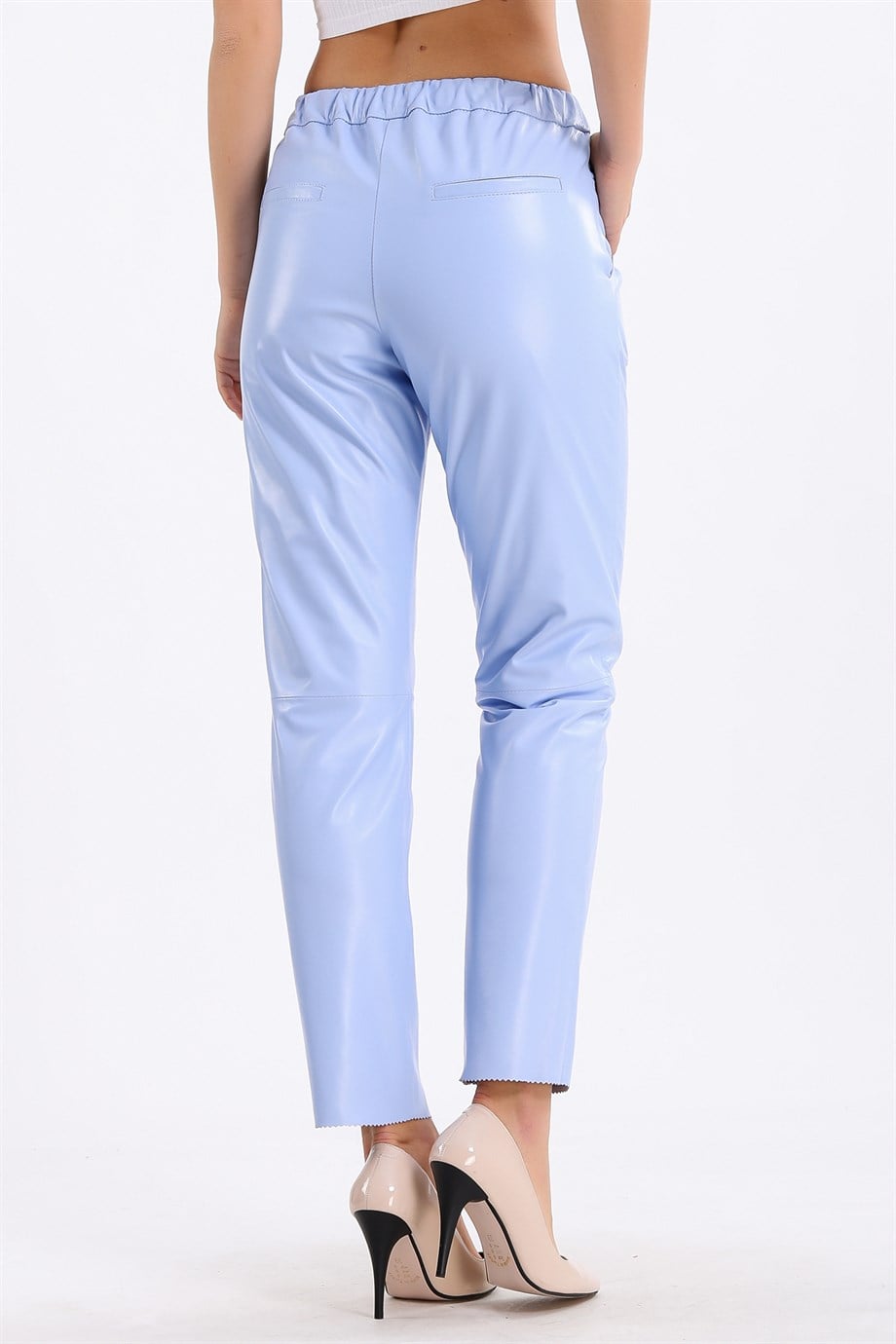 Gök Mavi Comfort Fit Deri PantolonPantolon