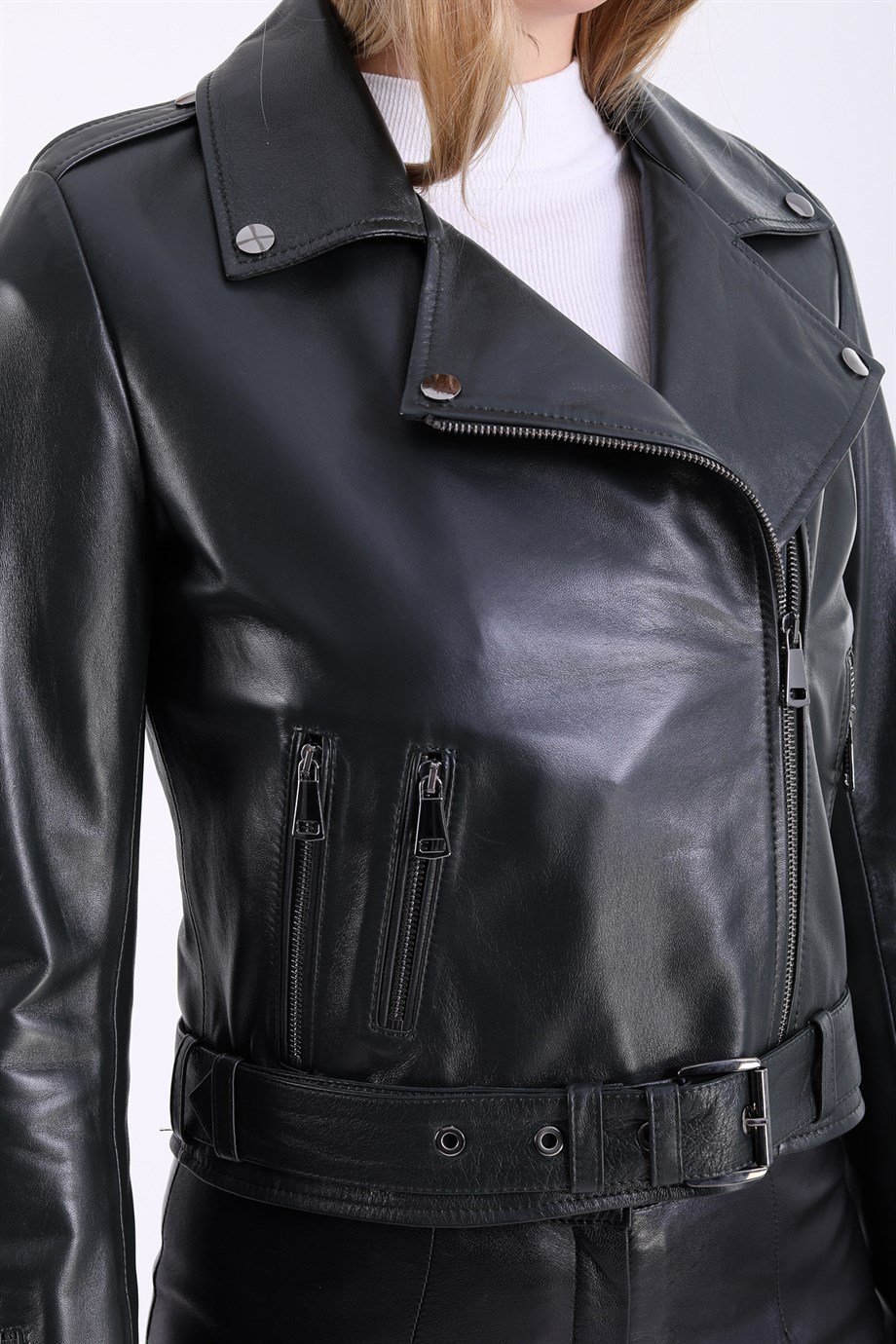 Haki Biker Deri CeketCeket